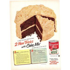 1952 Carnation Evaporated Milk Vintage Print Ad Chocolate Cake Baking Wall Art
